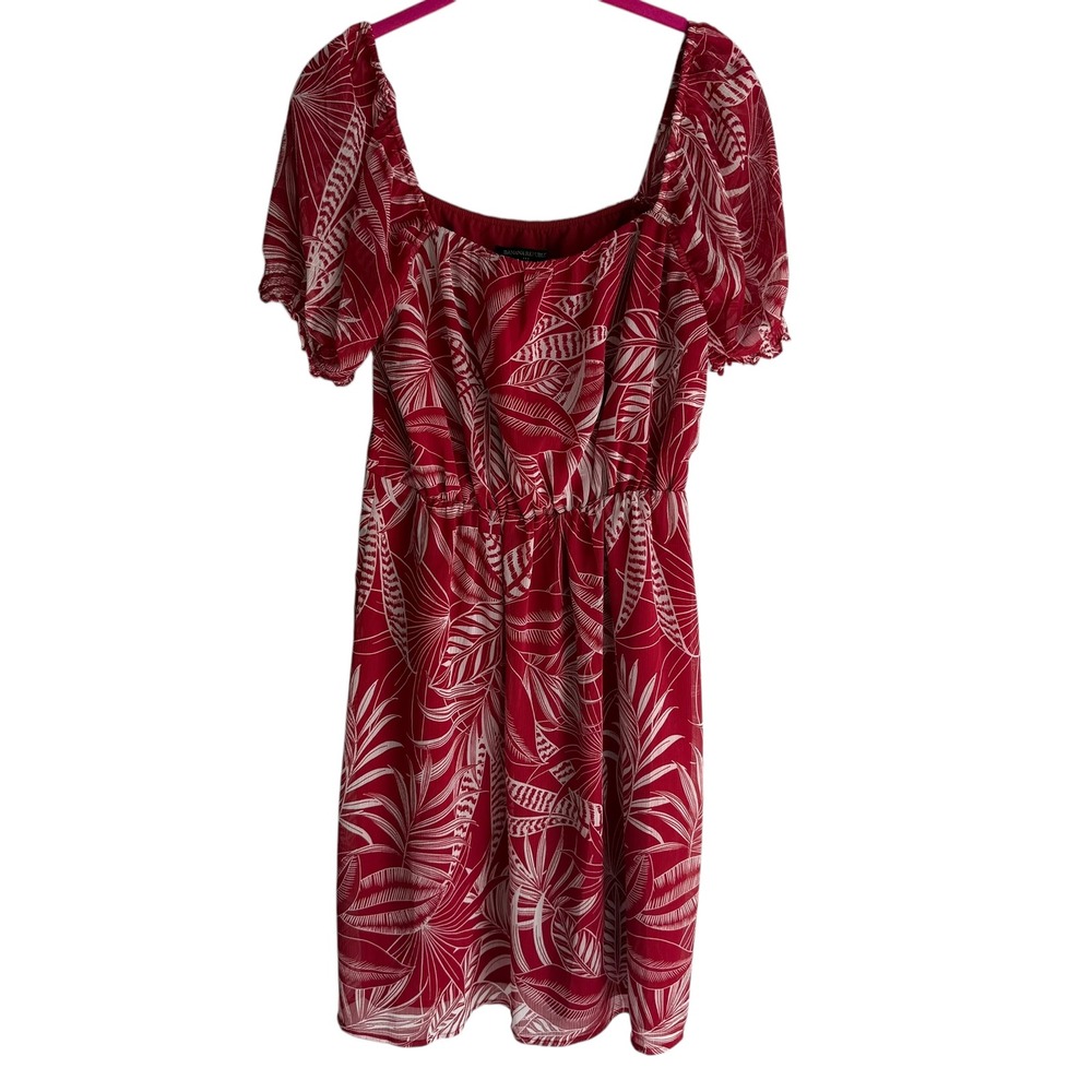 BANANA REPUBLIC Red White Puff Sleeve Square-Neck Ladies Fit & Flare Dress, M